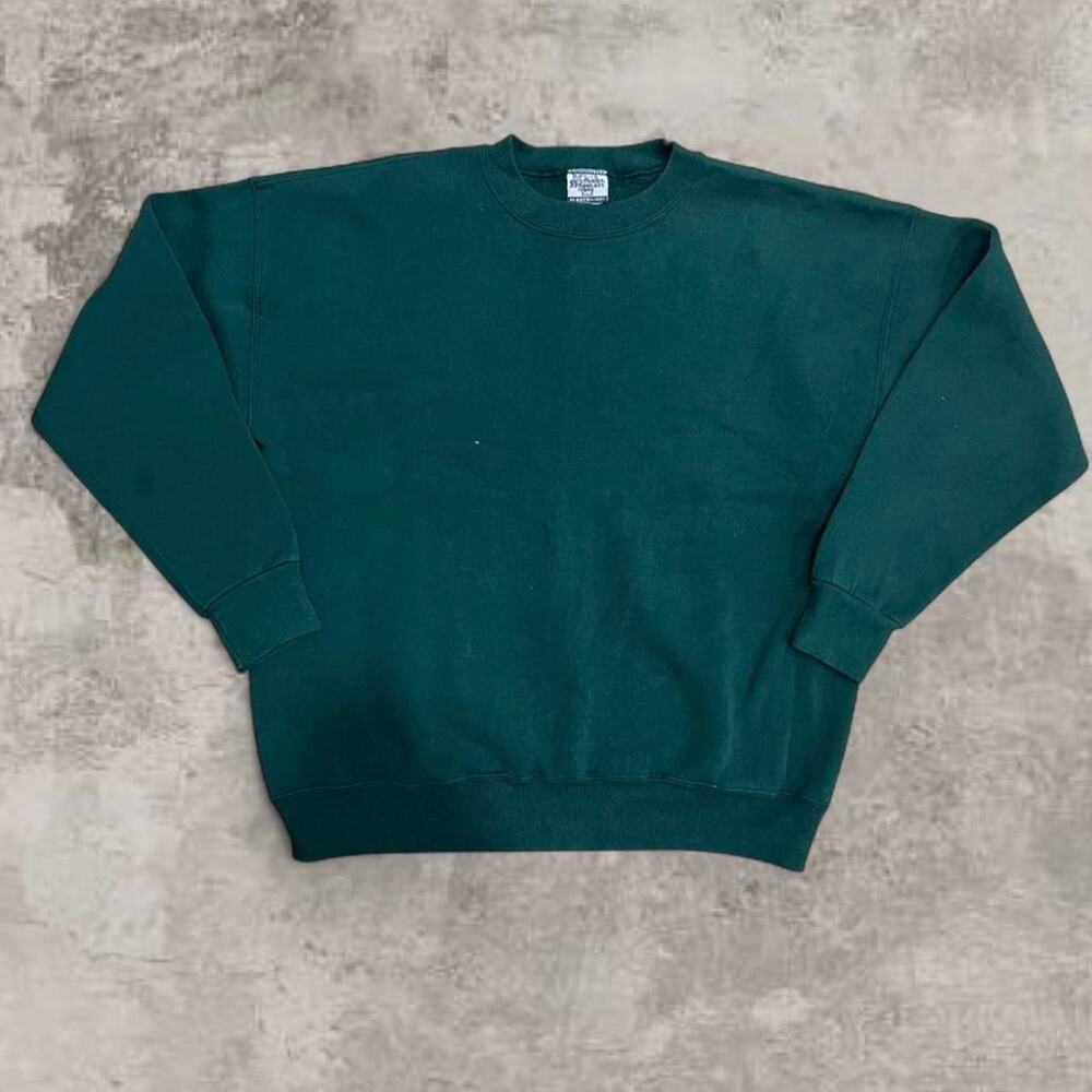 Lee Heavyweight Green Crewneck 90s Vintage Blank Sweatshirt XL Boxy Cropped Fade